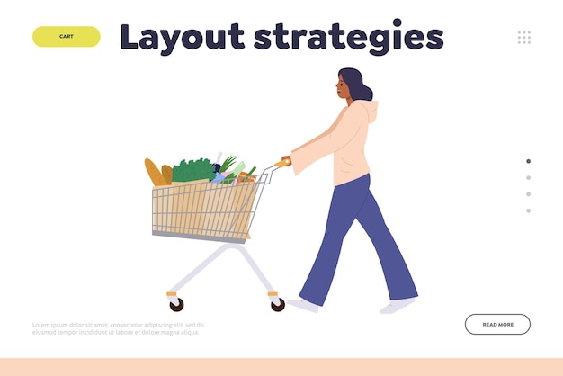Layout strategies landing page template for online shop service with happy customer character design