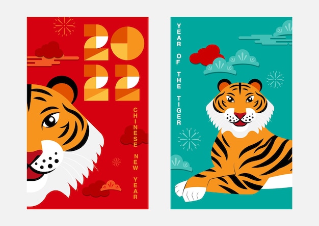 Vector layout template, chinese new year, 2022, year of the tiger, greeting card, envelop