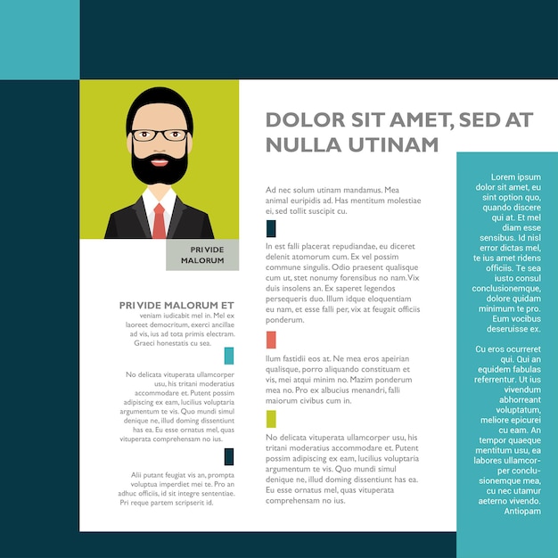 Pagina del modello di layout progettazione del testo del report dell'opuscolo