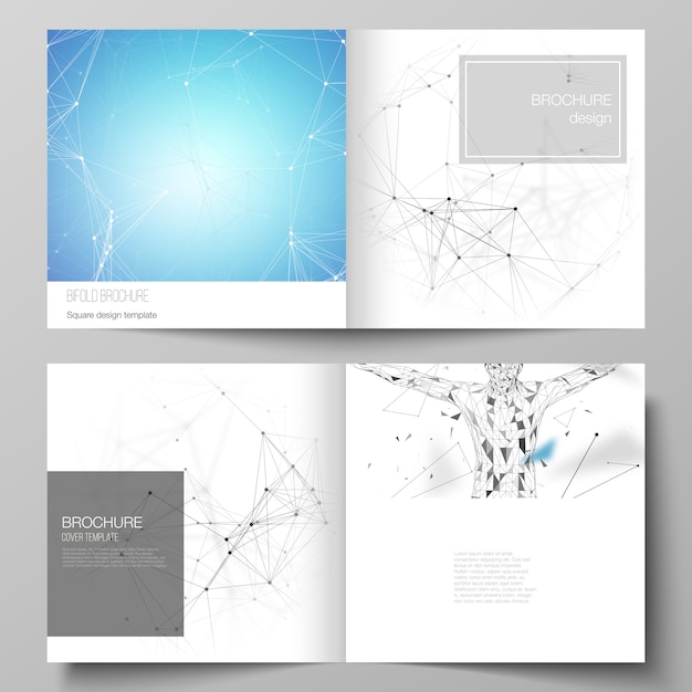 Layout of two covers templates for square bifold brochure