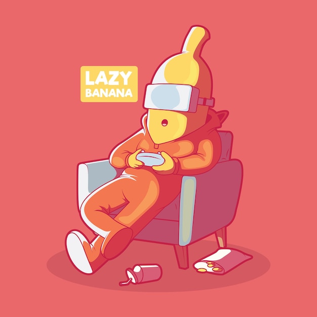 Vector lazy banana . gaming, quarantine, lifestyle design