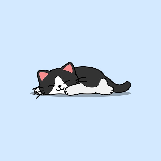 Vector lazy black and white cat sleeping cartoon vector illustration