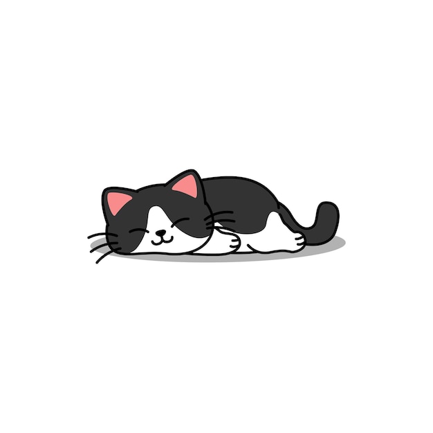 Vector lazy cat black and white color sleeping cartoon vector illustration