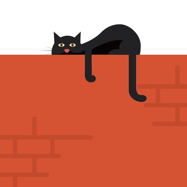 レンガの壁の怠惰な猫