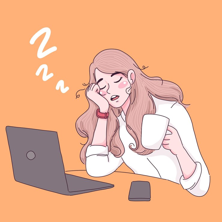 lazy day with sleepless girl illustration