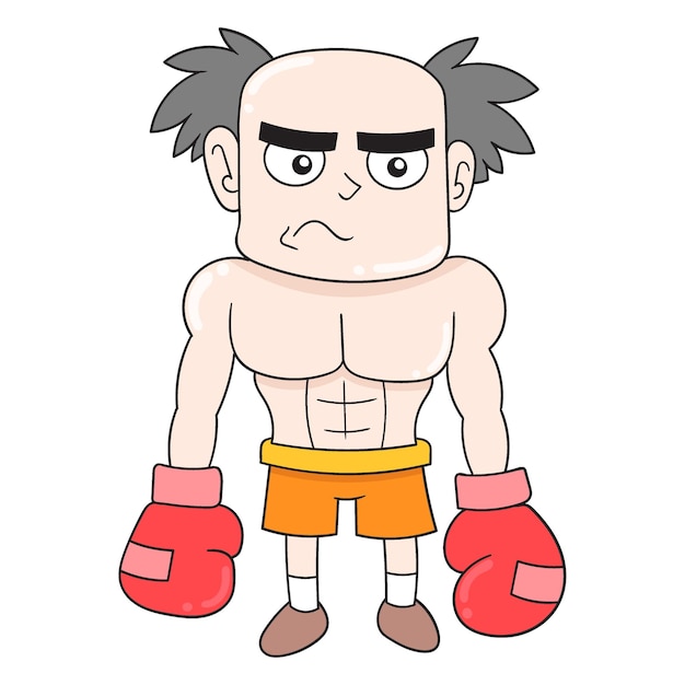 Lazy faced old boxer wearing boxing gloves doodle icon image kawaii