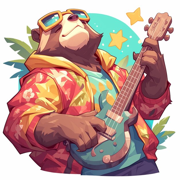 Vector a lazy sloth musician cartoon style