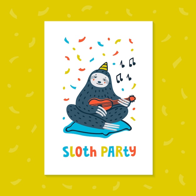 Lazy sloth party cute sloth playing ukulele