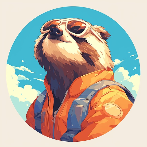 Vector a lazy sloth pilot cartoon style