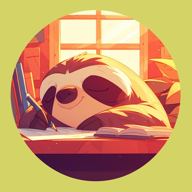 Vector a lazy sloth writer cartoon style