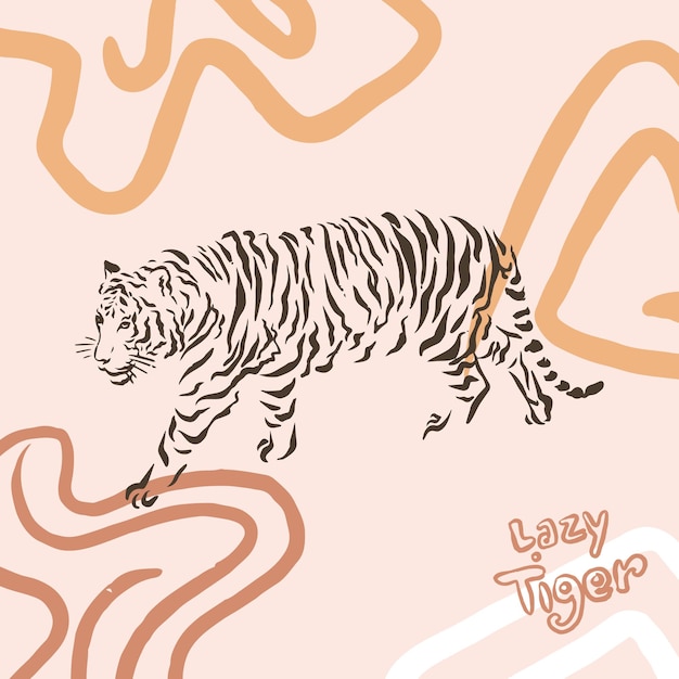 Vector lazy tiger animal art illustration