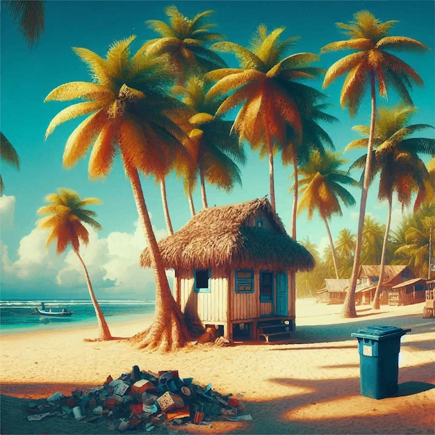 Lazy tropische strand zonsondergang met cocktail en goede vibraties vector illustratie
