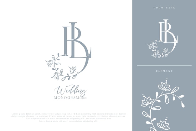 lb bruiloft aanvankelijk monogram logo