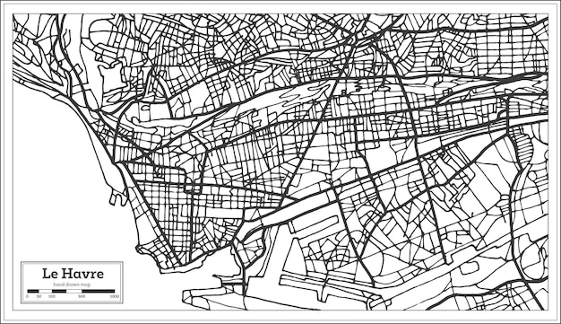 레트로 스타일의 르아브르 프랑스 도시 지도입니다. 개요 지도. 벡터 일러스트 레이 션.