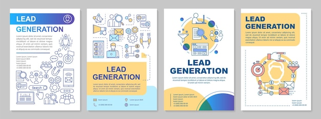 Layout del modello di brochure per la generazione di lead. marketing digitale, smm. volantino, opuscolo, stampa di volantini con illustrazioni lineari. layout di pagina vettoriale per riviste, relazioni annuali, manifesti pubblicitari