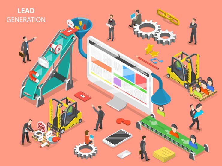 Vector lead generation flat isometric concept