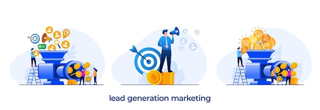 Lead generation marketing online social media marketing trends ads advertisement online business flat illustration vector