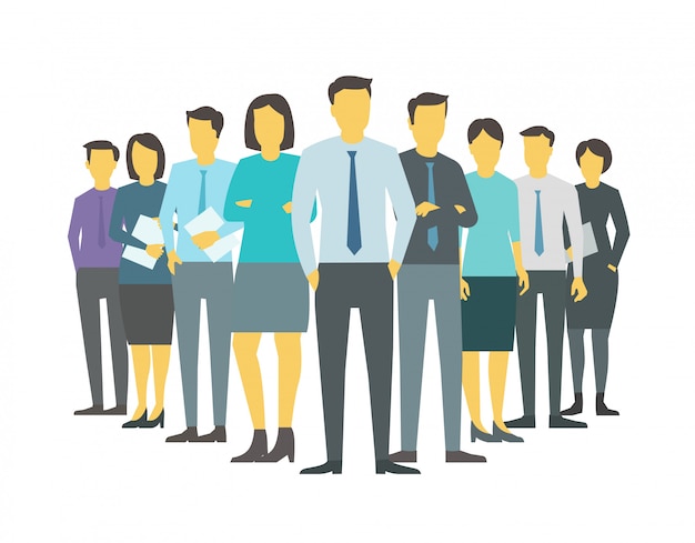 Vector leader boss director team company business group people stand of office clerks. training finance stock illustration  .