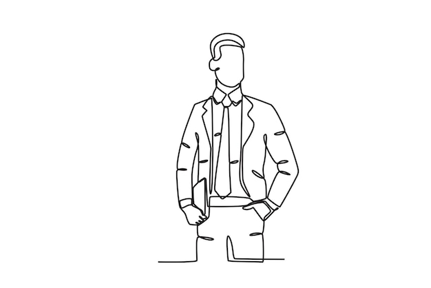 リーダーが会社のファイルを握って立っています 企業のリーダーがオンラインで描いています