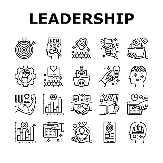 Leadership business success team icons set vector