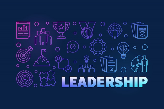 Vector leadership colored horizontal outline illustration