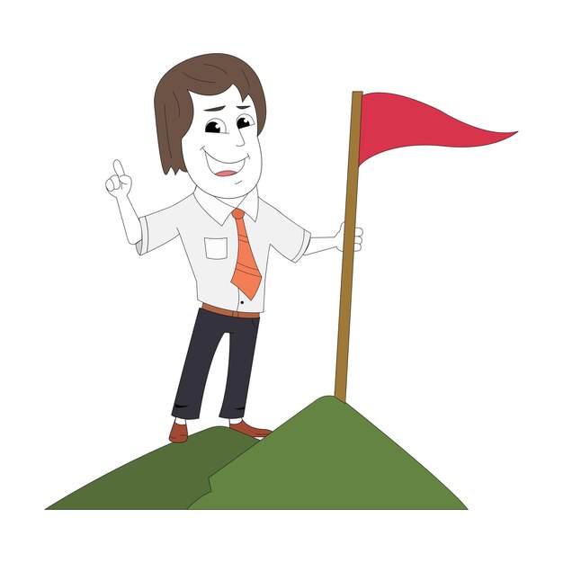 Leadership concept. Corporate man standing hold flag. business man vector isolated on a white.