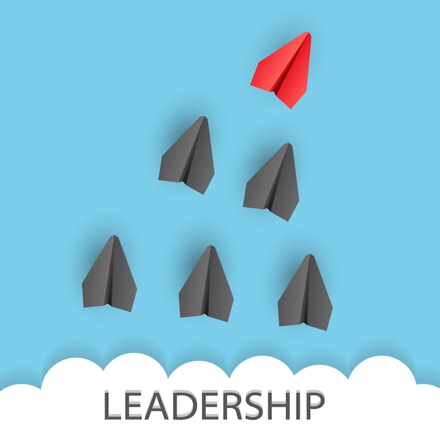 Vector leadership concept unique red leader paper plane lead other with word leadership