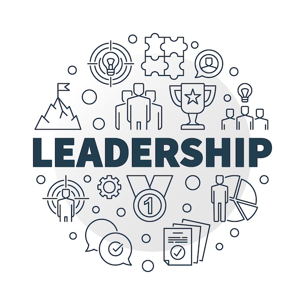 Vector leadership round icon illustration in outline style