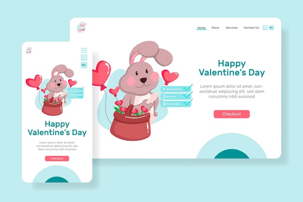 Leading page happy  for valentine's day with illustration cute rabbit