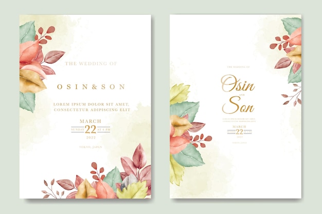 Leaf autumn fall wedding invitation card