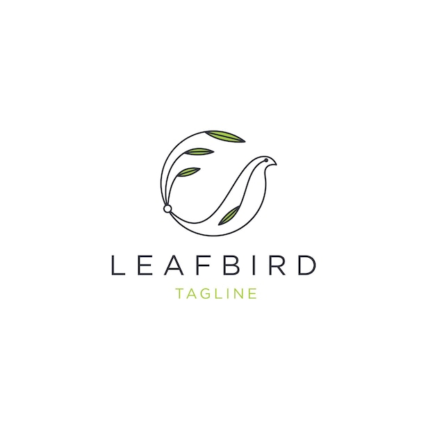 Шаблон дизайна логотипа линии листьев птиц