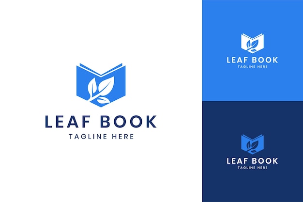 Leaf book negative space logo design