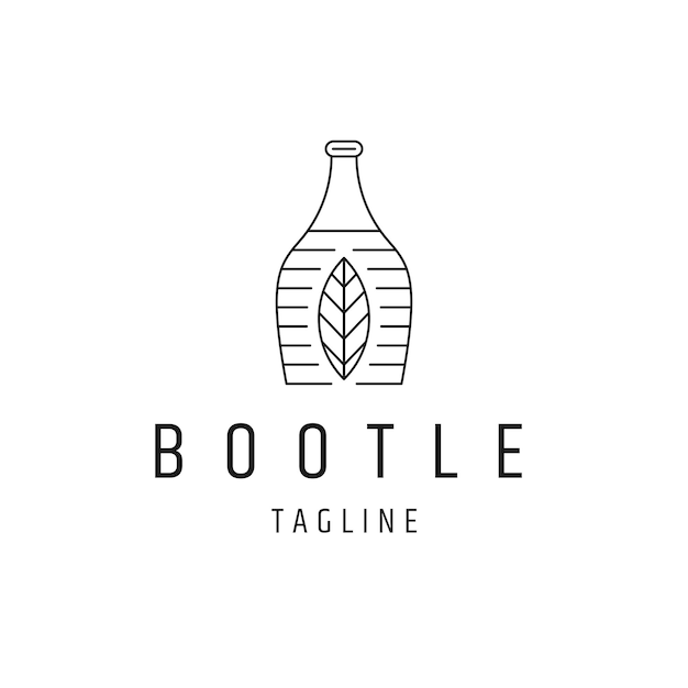 Leaf bottle line logo icon design template