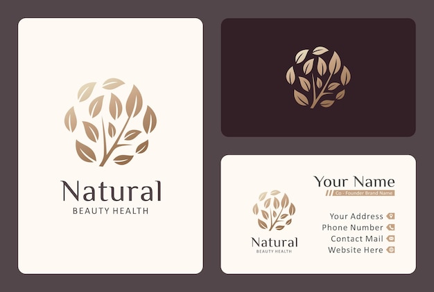 Logo design foglia e ramo per prodotto di bellezza naturale.