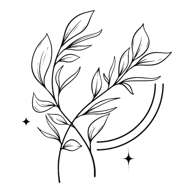 leaf branch with round line decoration