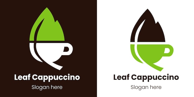 Foglia cappuccino logo design ispirazione isolata su sfondo bianco e marrone vettore