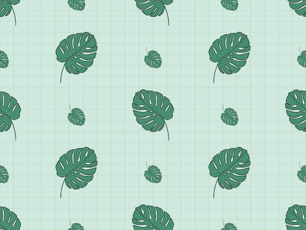 Leaf cartoon character seamless pattern on green background
