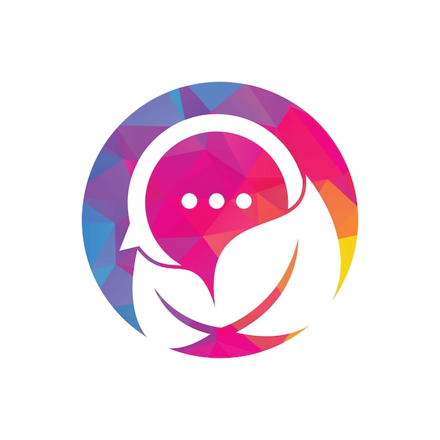 リーフ チャット ロゴ デザイン ベクトル自然リーフ チャット ロゴ デザイン エコ フォーラムまたはコミュニティのロゴのテンプレート