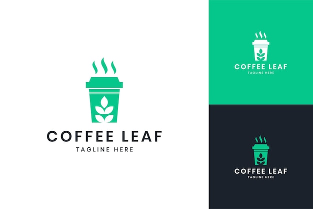 Disegno del logo dello spazio negativo del caffè in foglia
