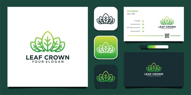 leaf crown logo design and business card