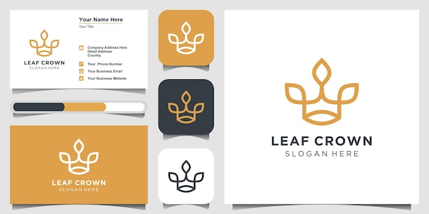 leaf crown with line art logo design inspiration