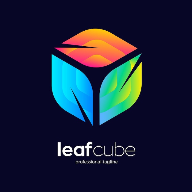 Design del logo del cubo di foglia