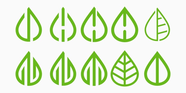 Leaf drop logo icon set. minimalist leaves vector illustration.