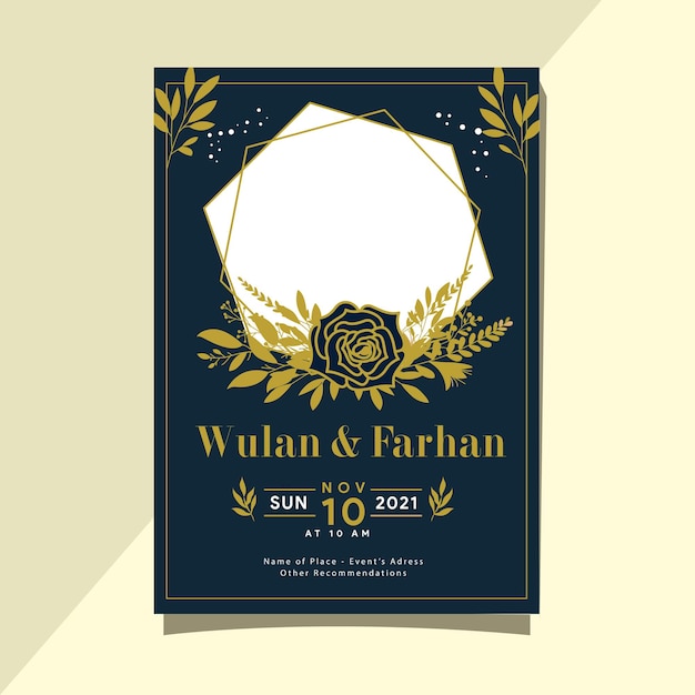 Leaf and flower wedding invitation card template design