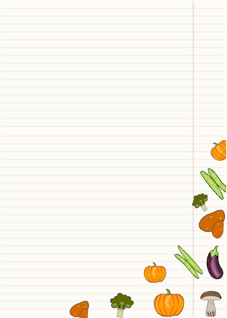 Leaf from a notebook with vegetables mushrooms
