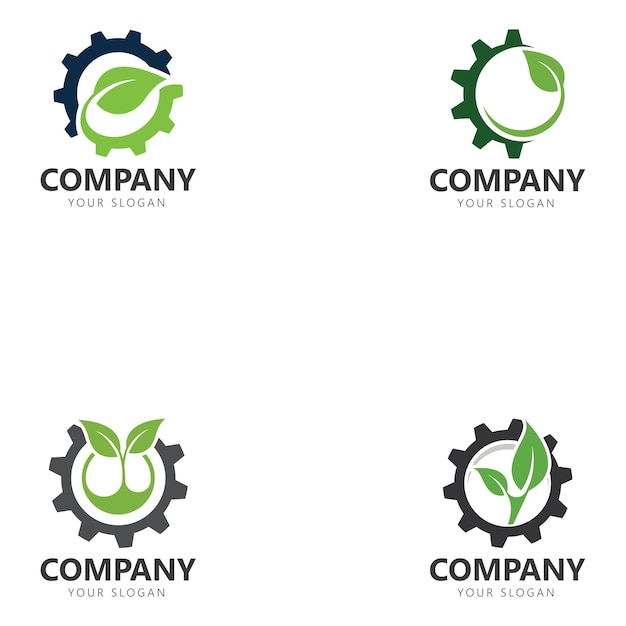 Leaf and gear logo design inspiration