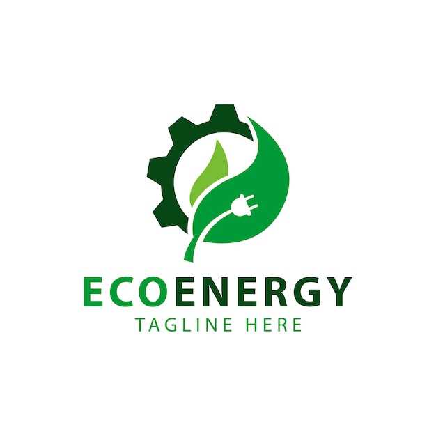 Leaf and gear wheel symbol, eco energy logo template design vector