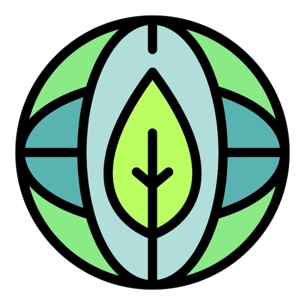 Vector leaf on the globe icon outline leaf on the globe vector icon color flat isolated