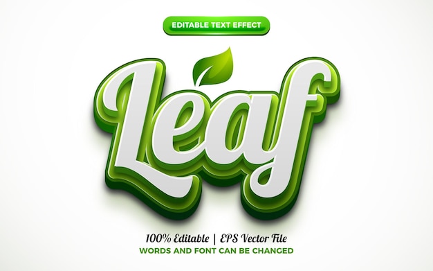 Vector leaf green nature 3d logo template editable text effect style