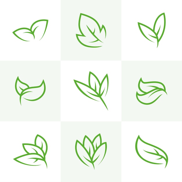 Логотип зеленого листа с линейным искусством